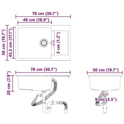  Umivalnica Bež 780 x 500 mm 80% Kvarc in 20% Smola - - Bež - 18.45 - 780 x 500 mm - 2025-vidaXL-Uvoz_2 Slike