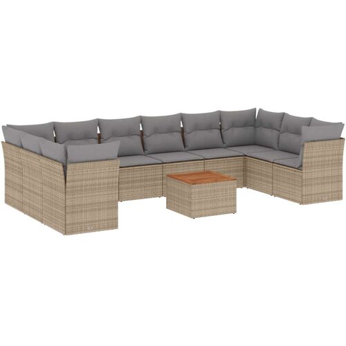VidaXL 11-dijelni set vrtnih sofa od poliratana s jastucima bež Slike