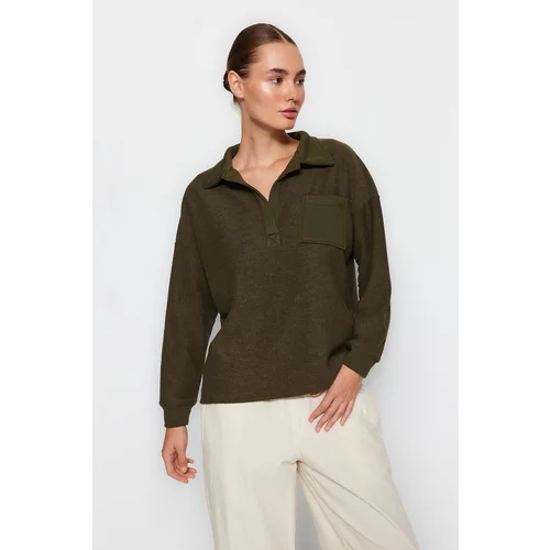 Trendyol Green Pocket Polo Neck Regular/Normal Fit Thick Knitted Sweatshirt