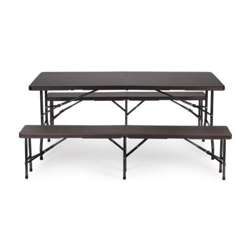  Sklopivi set Sto 180cm sa 2 klupe ratan brown Slike