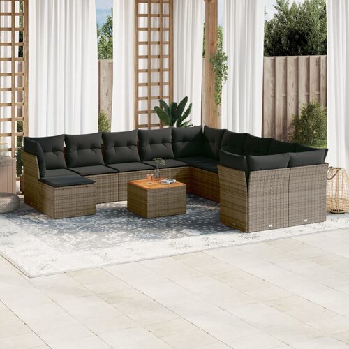 vidaXL 12-dijelni set vrtnih sofa od poliratana s jastucima sivi Cijene
