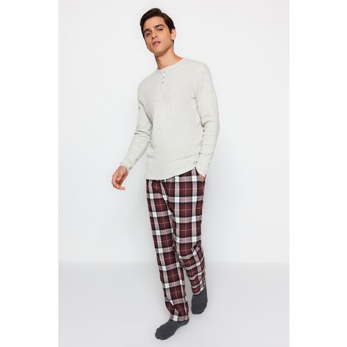 Trendyol Men&amp;#039;s Claret Red Regular Fit Plaid Weave Pajama Bottoms Slike