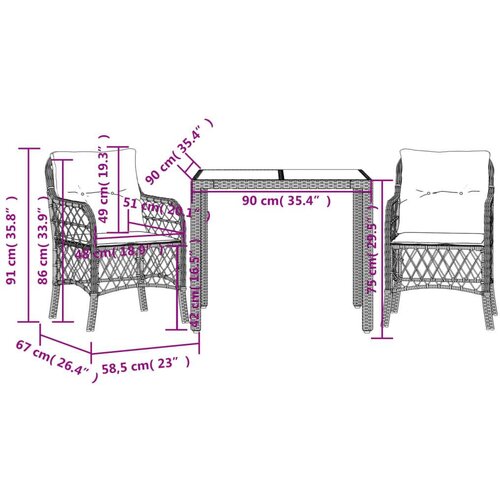  3-dijelni bistro set s jastucima crni od poliratana Slike