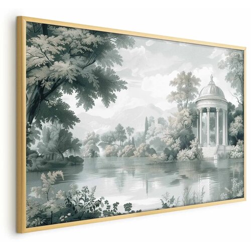  Plakat - Landscape with a Park and Lake in Retro Greens 42x29.7 Zlatni okvir Cene