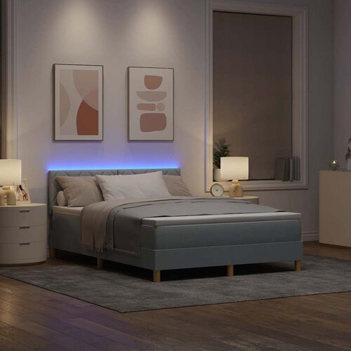  LED Box Spring Krevet Svijetlo siva 140 x 200 cm tkanina Slike