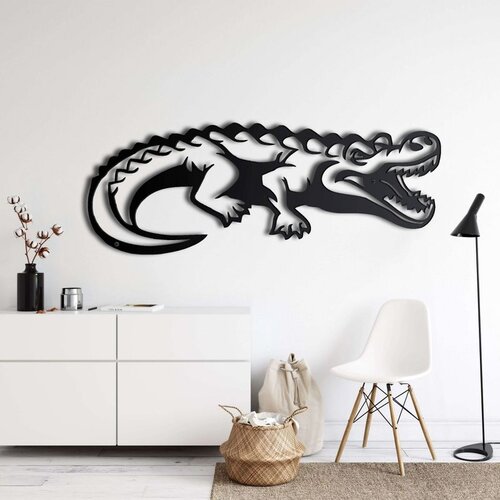 Wallxpert metalni zidni ukras 5159, krokodil sa otvorenim čeljustima, 19 x 45 cm, crni Slike