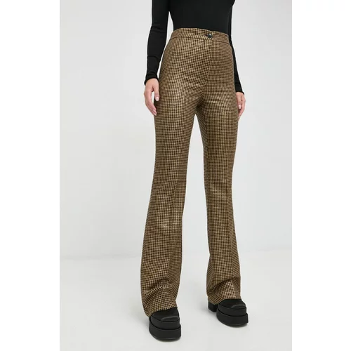Twin Set Vunene hlače za žene, boja: zlatna, ravni kroj, visoki struk