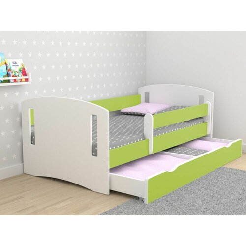 Classic drveni dečiji krevet 2 sa fiokom - zeleni - 160x80cm Slike