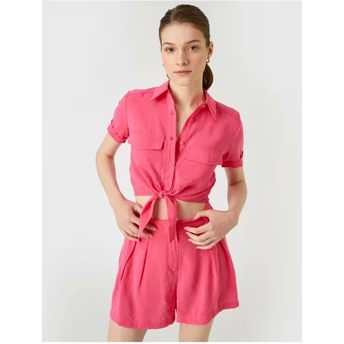 Koton Crop Shirt With Pocket Short Sleeve Modal Blend