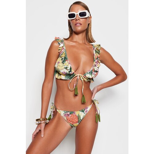 Trendyol Tropical Patterned Triangle Frilly Bikini Set Slike