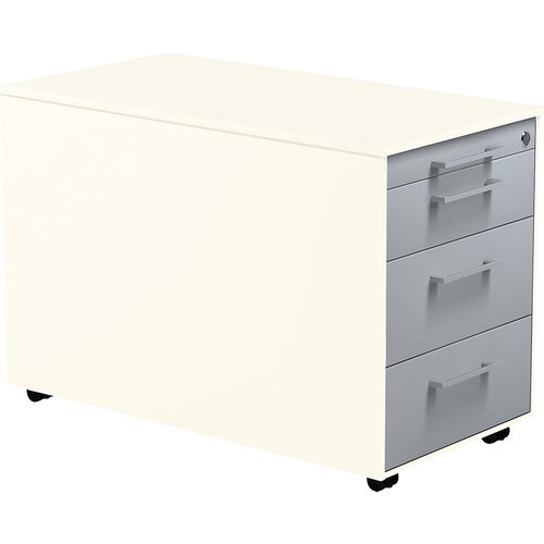 mauser Predalnik na kolesih, VxG 520 x 800 mm, 3 predali za material, čisto bele / aluminijasto srebrne / čisto bele barve Cene