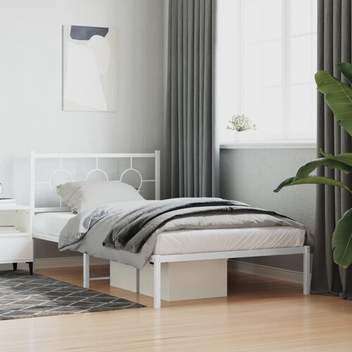  The Living Store Kovinski posteljni okvir z vzglavjem bel 107x203 cm - Posteljni Okvir, (21498845) Slike