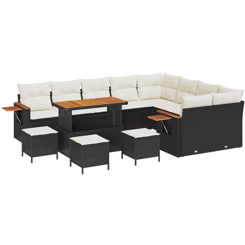 VidaXL 13-dijelni set vrtnih sofa s jastučićima crna poli ratan akacija, 4-dijelni set vrtne blagovaonice s jastučićima crna poli ratan akacija Slike