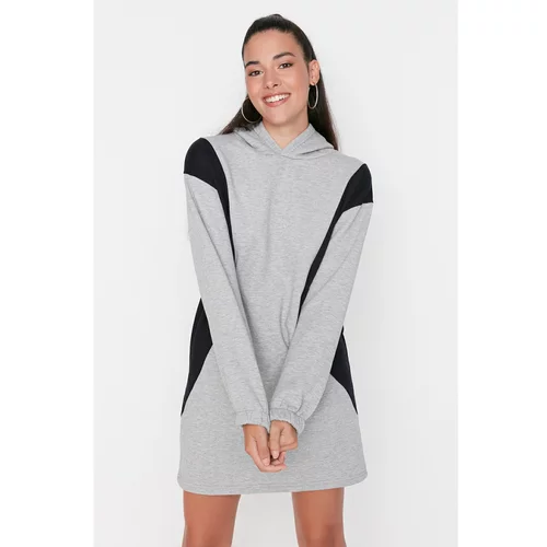 Trendyol Gray Color Block Raised Mini Knitted Dress