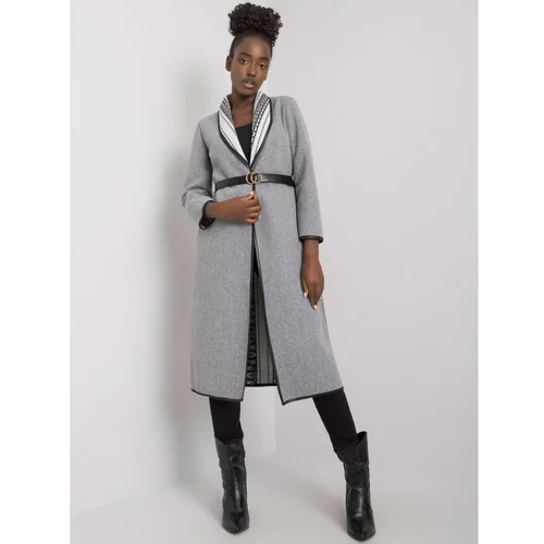 Fashion Hunters Gray melange coat with pockets and belt