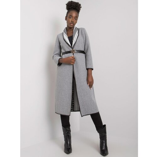 Fashionhunters Gray melange coat with pockets and belt Cene