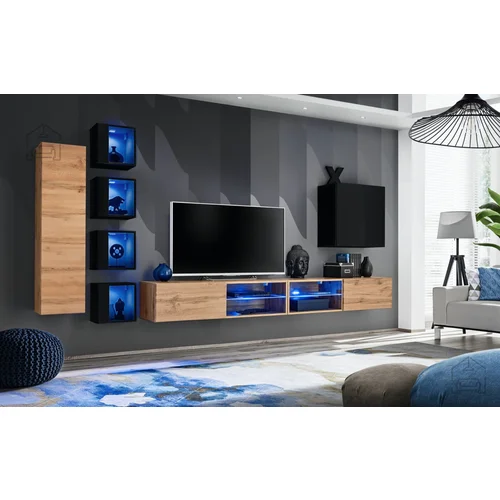 ASM Meble Dnevni TV regal Switch XXVI 320 cm LED - votan/črni