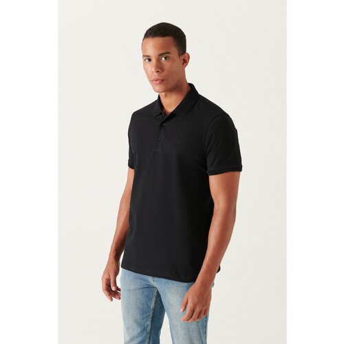 Avva Men's Black 100% Egyptian Cotton Standard Fit Normal Cut 3 Button Polo Neck T-shirt Slike