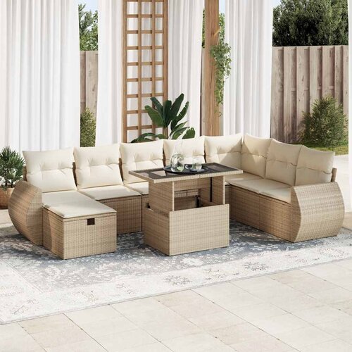 vidaXL 9-dijelni set vrtnih sofa s jastucima bež od poliratana Cijene