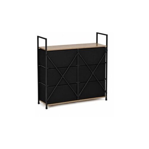 ModernHome GIC-C105-19 &amp;ndash; Komoda sa 6 platnenih ladica, metalni okvir, 87 &amp;times; 24 &amp;times; 80 cm, hrast/crna Slike
