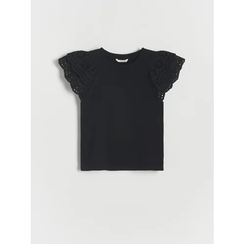 Reserved - Pamučna majica kratkih rukava s volanima - crno