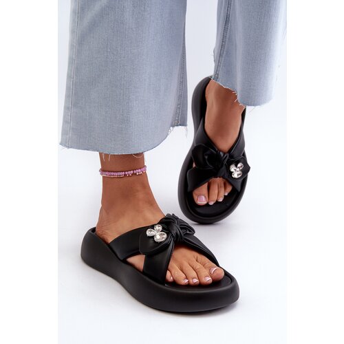 GOE Black Women's Leather Platform Sandals Cene