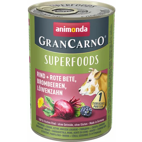 Animonda GranCarno Adult Superfoods 24 x 400 g - Govedina + cikla, kupine, maslačak