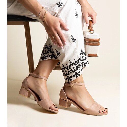Gemre Dark Beige Classic Block Heel Sandals Kinsela Slike