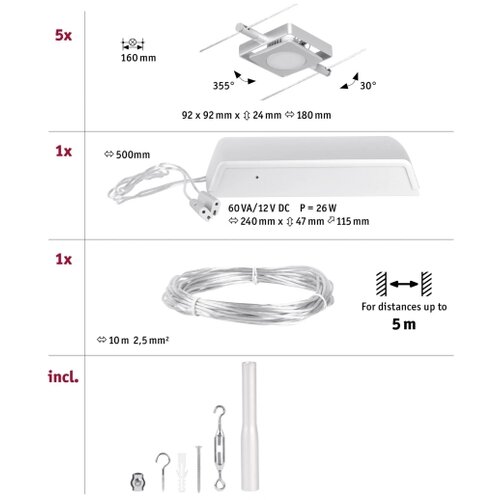 PAULMANN 94420 - SET 5xLED/4,5W Kompletan kablovski sistem MAC 230V mat hrom Slike
