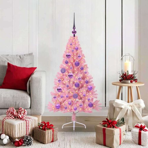 vidaXL Umjetna preddekorirana božićna jelka Roza 120 cm PVC Cene