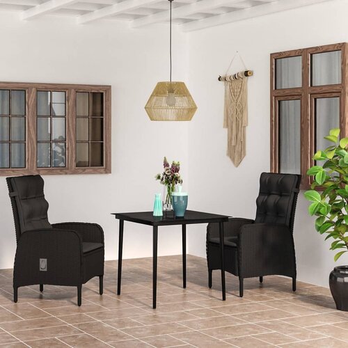 VidaXL 3-dijelni vrtni blagovaonski set s jastucima crni Slike