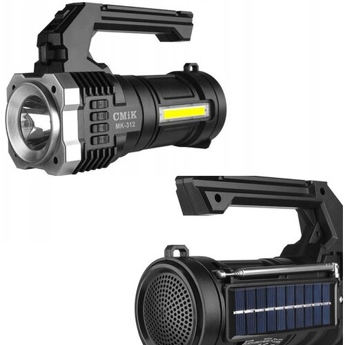 Hitelektro 4v1 aku. solarna ročna svetilka FM bluetooth zvoč Slike