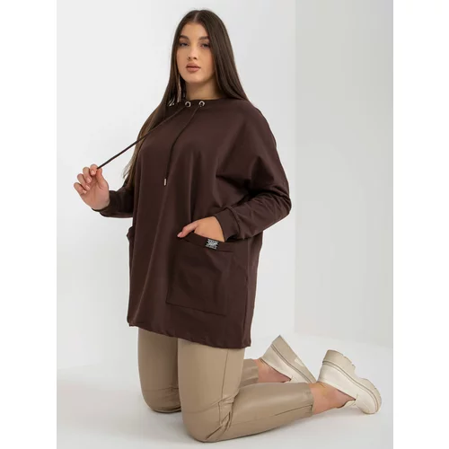 Fashion Hunters Dark brown sweatshirt plus size basic with drawstring