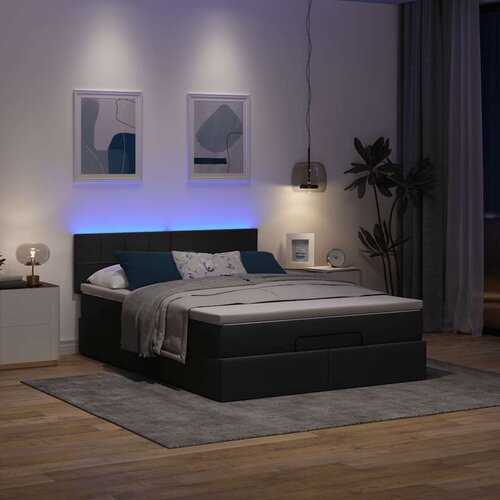 VidaXL Otomanski krevet s madracem crni 140x200 cm tkanine Slike