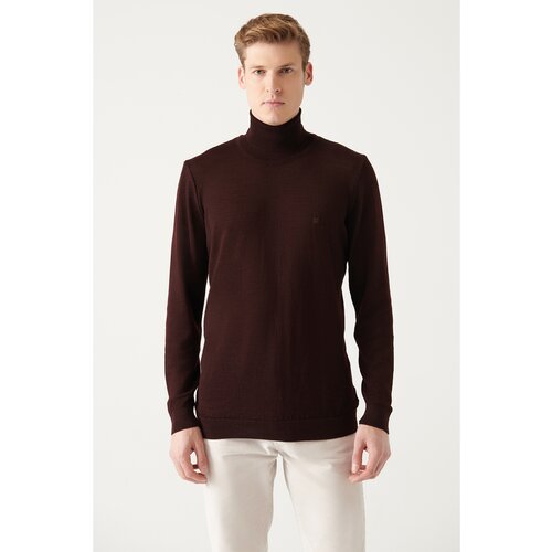 Avva Men's Burgundy Full Turtleneck Wool Blended Standard Fit Normal Cut Knitwear Sweater Slike