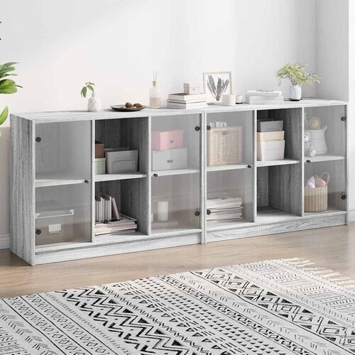  Regal za knjige s vratima siva boja hrasta 204x37x75 cm drveni Slike