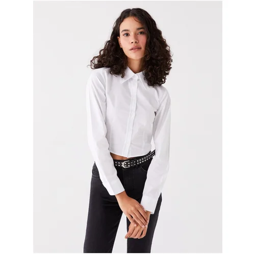 LC Waikiki Women's Plain Long Sleeve Crop Poplin Shirt