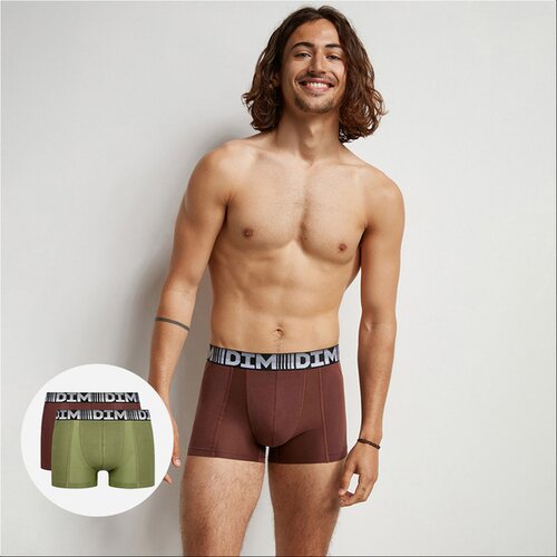 DIM COTTON 3D FLEX AIR BOXER 2x - Men&amp;#039;s boxer briefs 2pcs - green - dark brown Slike