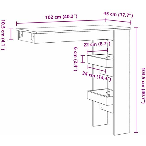  Barski Stol za Zid s policom Crni hrast 102 x 45 x 103,5 cm Slike