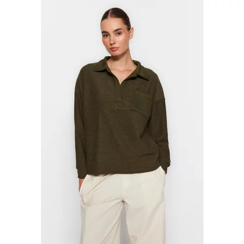 Trendyol Khaki With Contrast Fabric Detail Polo Collar Regular/Regular Knitted Sweatshirt