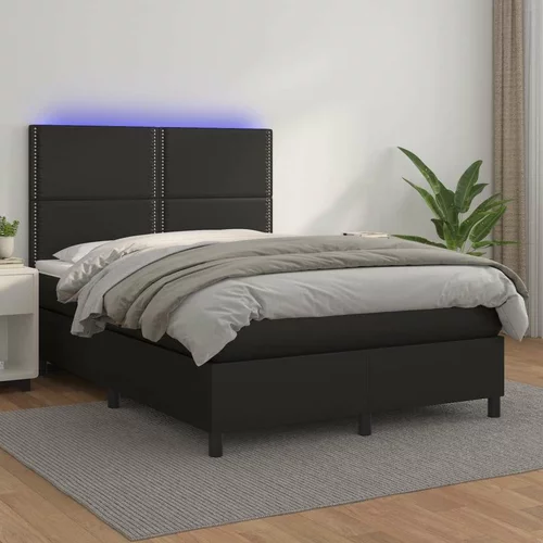  Box spring postelja z vzmetnico LED črna 140x190 cm um. usnje, (20726646)