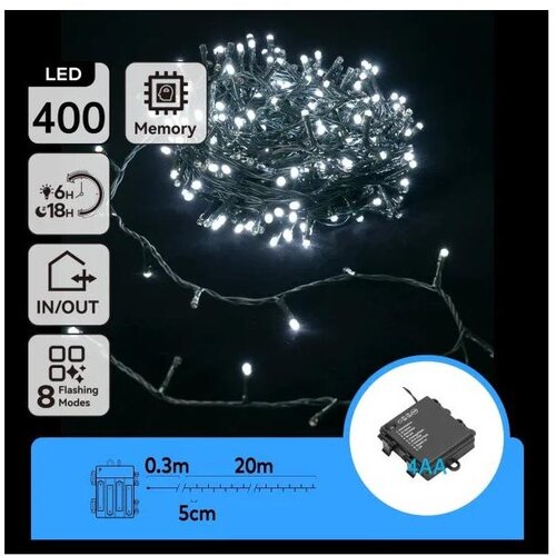 Aigostar led spolja&scaron;nje božićne lampice 400xLED/8 funkcija 4xAA 20,3 m hladno-bele Cene