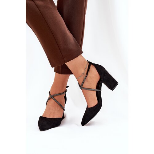 Boto Pumps With Pointed Toes And Decorated Straps On A Heel Black Verithas Cene