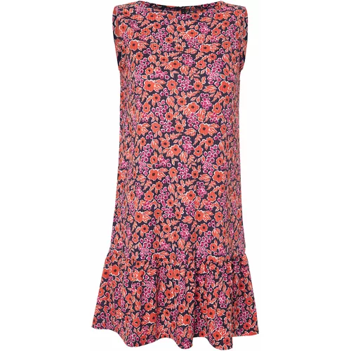 Trendyol Red Floral Printed Zero Sleeve Flounced Shift/Straight Ribbed Flexible Knitted Mini Dress