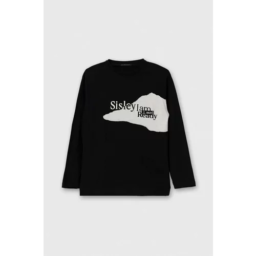 Sisley Dječja pamučna majica dugih rukava boja: crna, s tiskom