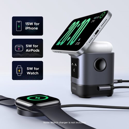 Ugreen W709 Uno 2u1 Qi2 bežični mrežni punjač 15W (USB-C) - crni Cene