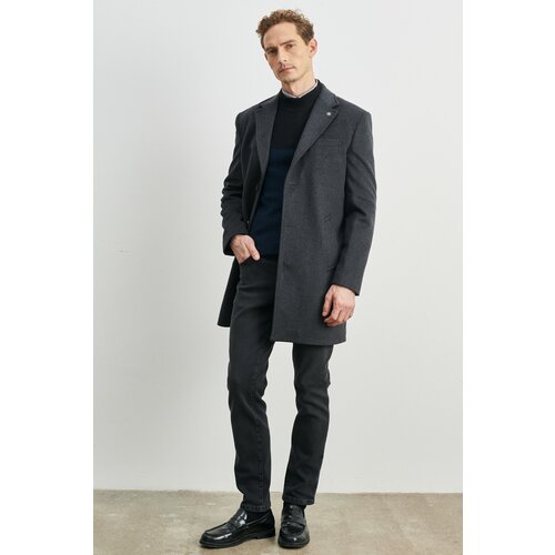 ALTINYILDIZ CLASSICS Men's Anthracite Standard Fit Normal Cut Mono Collar Woolen Overcoat Cene