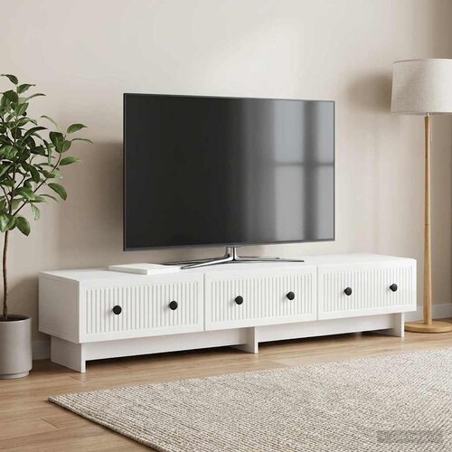 TV ormar s ladicama Bijela visokog sjaja 147 x 34,5 x 30 cm Slike