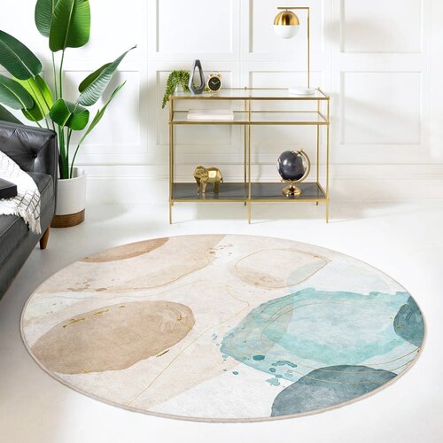 Mila Home Plavi/bež perivi okrugao tepih &amp;oslash; 100 cm Puddle &amp;ndash; Slike