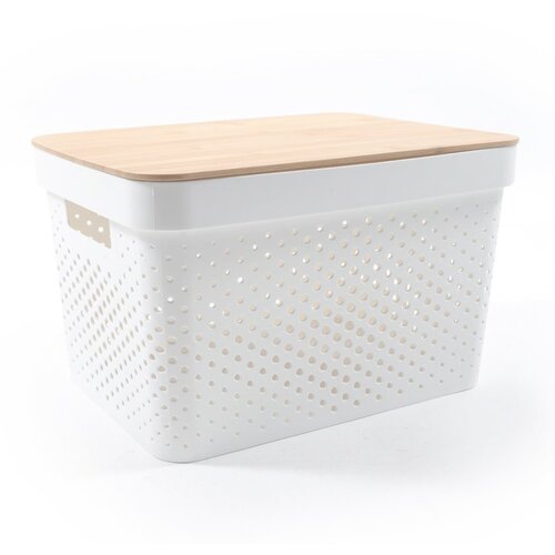 Mhome plastco pvc košara z lesenim pokrovom 35,5x26,5x21,5cm / bela / pvc, les, (21317593) Cene